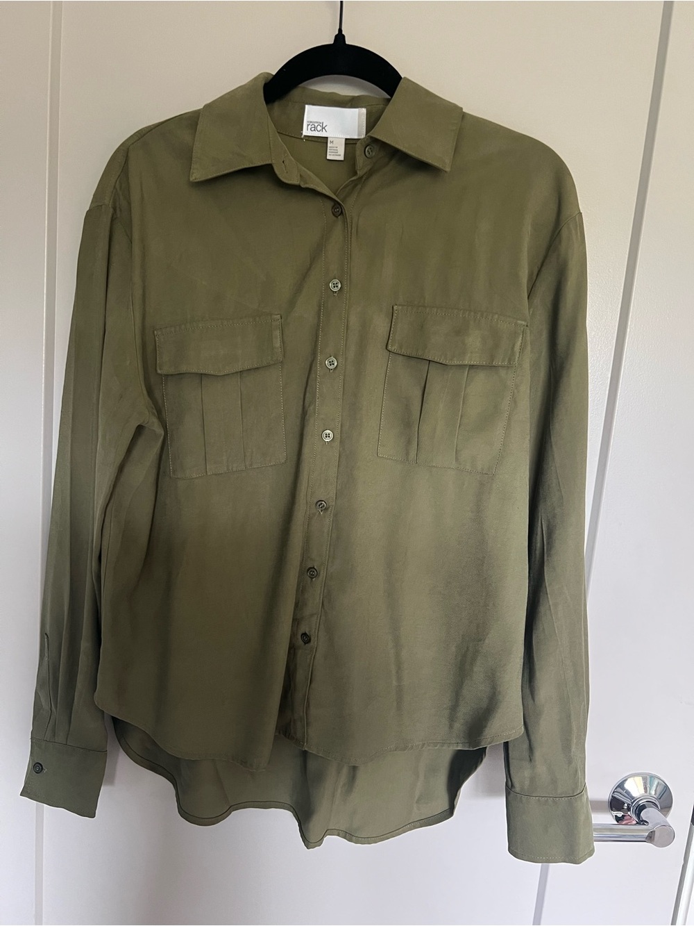 Nordstrom Rack olive green button-front shirt